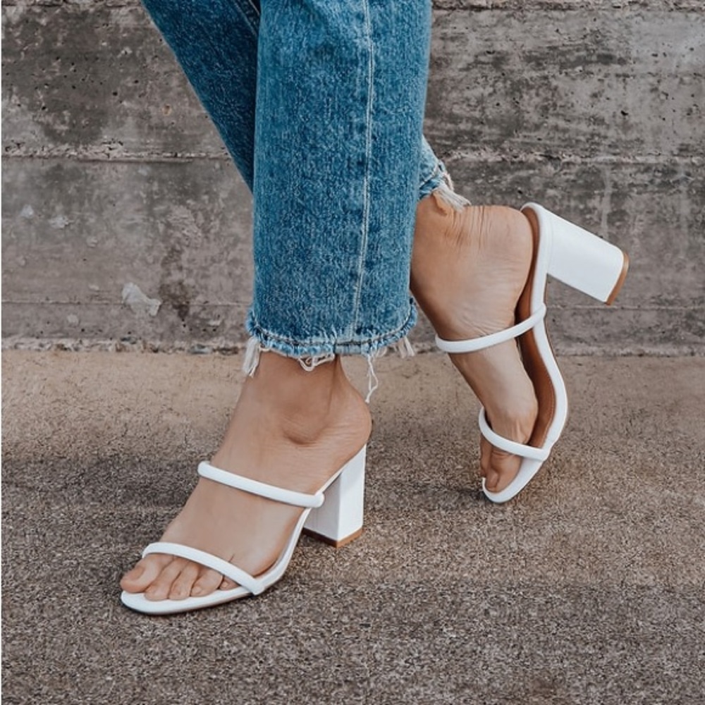 Lulu’s Addien White Strappy Block Heels